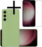 Hoes Geschikt voor Samsung S23 Hoesje Cover Siliconen Back Case Hoes Met Screenprotector - Groen