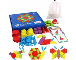 Montessori Speelgoed - Tangram - Hout - 155 stukjes - 25 Opgaven - Ruimtelijk Inzicht - Educatief - Geometrische Puzzel - Speelgoed - Figuren - Bouwen - Patronen - Constructie Speelgoed - Houten Puzzel - Tetris - Ruimtelijk Speelgoed