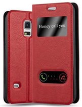 Cadorabo Hoesje voor Samsung Galaxy S5 MINI / S5 MINI DUOS in SAFRAN ROOD - Beschermhoes met magnetische sluiting, standfunctie en 2 kijkvensters Book Case Cover Etui
