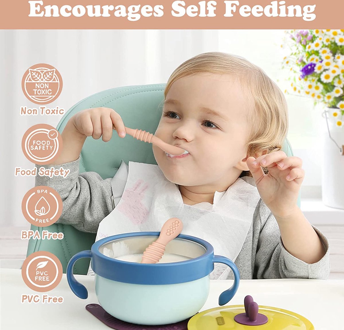 Vicloon 6-in-1 Baby Flaschenbürsten Set - Tragbar Mit Silikonbürsten & Trockengestell