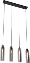 QAZQA stavelot - Moderne Hanglamp eettafel - 4 lichts - L 75 cm - Zwart - Woonkamer | Slaapkamer | Keuken