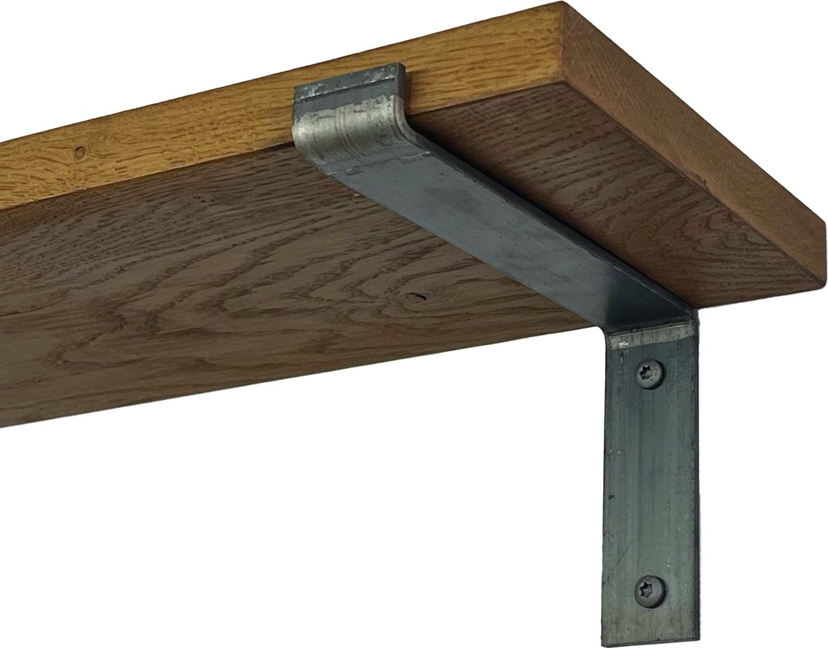 GoudmetHout Wandplank Industrieel - 120 x 20 cm Muurplank - Donker Eiken Hout - Decoratie Wandrek & Boekenrek - Hangplank Keuken - Wall Shelf + 2 Plankdragers van Ruw Staal Donker eiken - Zonder Coating 20 cm