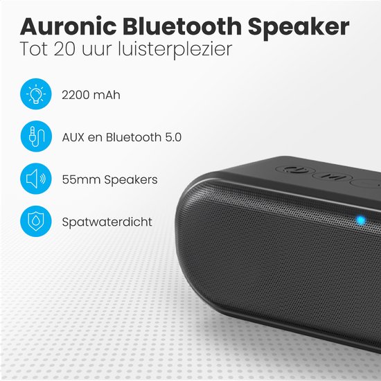 Auronic Bluetooth Speaker Draadloos - Box - Tot 20 uur Batterij - Base+  mode - Spat... | bol.com
