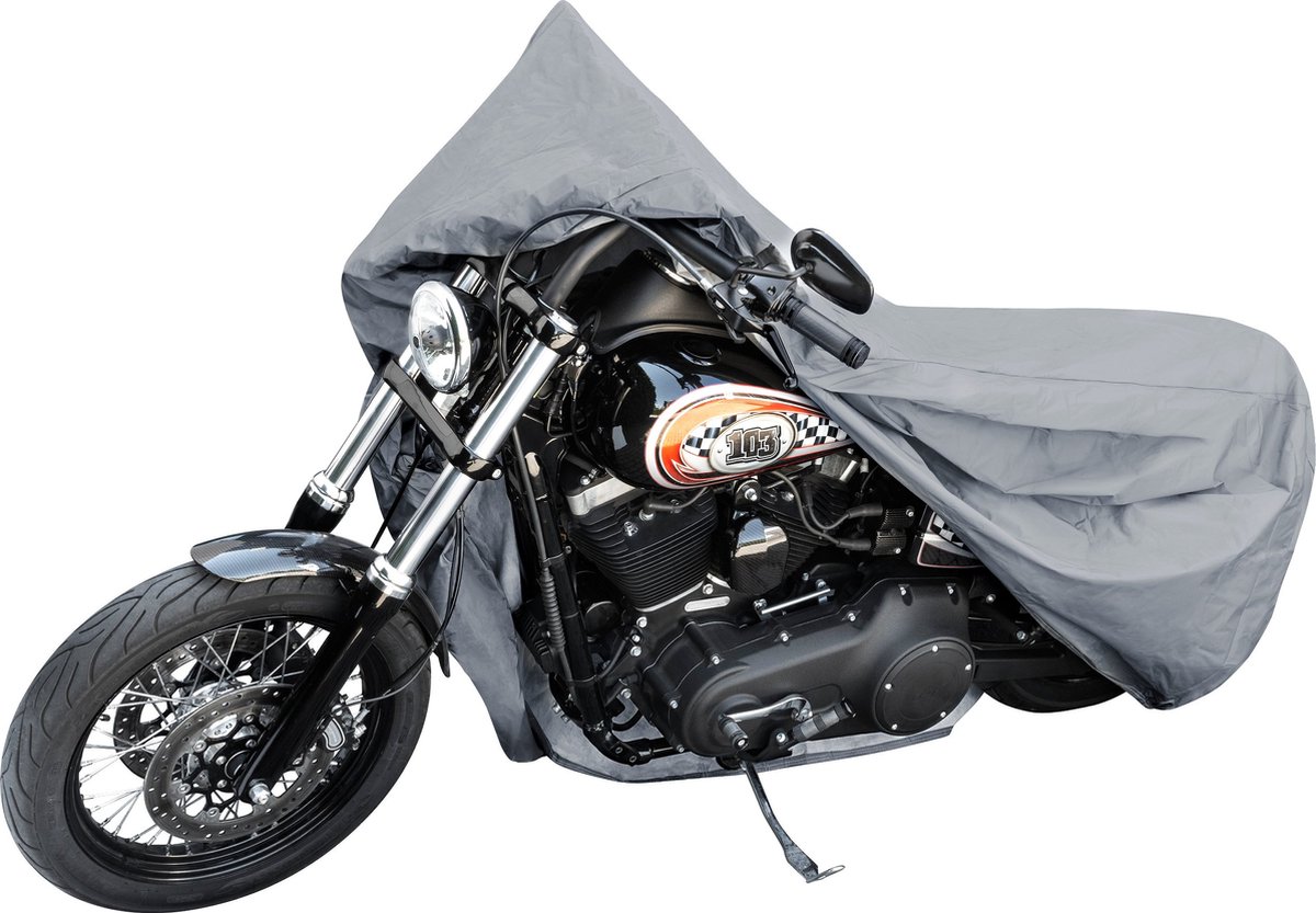 Motorfietsgarage Chopper maat L, PVC hoes - 250x100x130cm grijs, motorhoes, motorhoes waterdicht, motorfiets beschermhoes