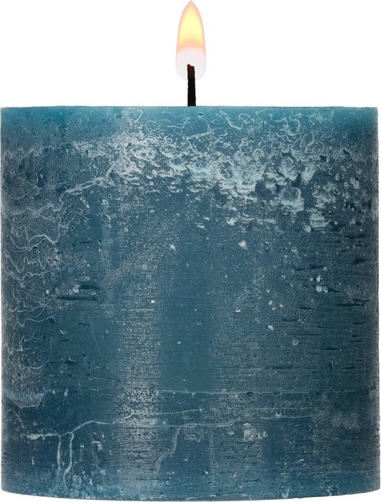 Blokker Rustieke Cilinderkaars - Blauw groen - 10x10 cm
