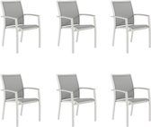 NATERIAL - Set de 6 chaises de jardin LAS VEGAS avec accoudoirs - 6 chaises de jardin - Empilables - Chaises de terrasse - Chaises de salle à manger - Aluminium - Textilène - Grijs - Wit