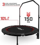 Physionics - Trampoline de fitness pliable avec poignée réglable en hauteur - Diamètre 101 cm - Pour intérieur/extérieur - Mini trampoline - Pour Adultes/ Enfants - Rebondisseur - Max. 150kg - Rouge