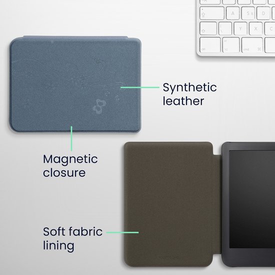 kwmobile e-reader hoesje geschikt voor Kobo Clara 2E hoes - E reader flip case met magnetische sluiting - Ereader cover - Stengels en Vlinder design in donkerblauw van Merkloos — afbeelding 5