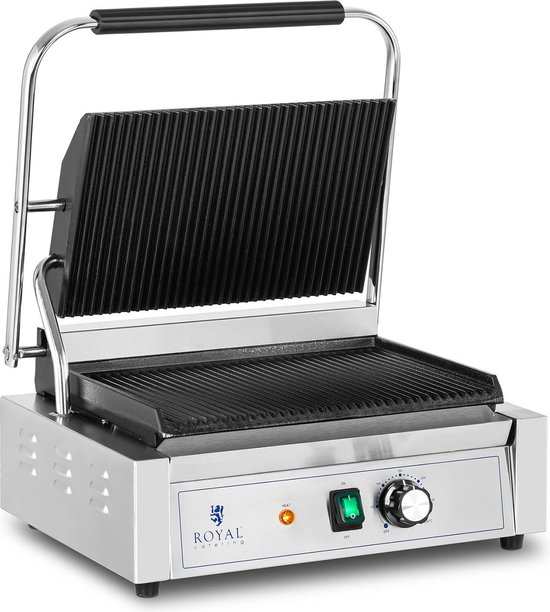 Contactgrill- 2.200 W - geribbeld - Royal Catering