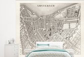 Papier peint photo vinyle - Illustration en Zwart et blanc d'une carte antique d' Amsterdam largeur 275 cm x hauteur 220 cm - Tirage photo sur papier peint (disponible en 7 tailles)
