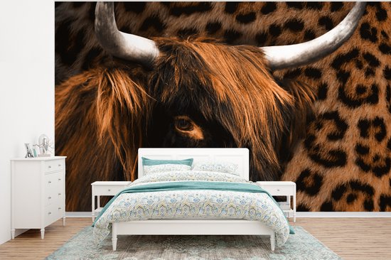 Papier peint - Papier peint photo peint Highlander écossais - Zwart - Imprimé panthère - Largeur 295 cm x hauteur 220 cm