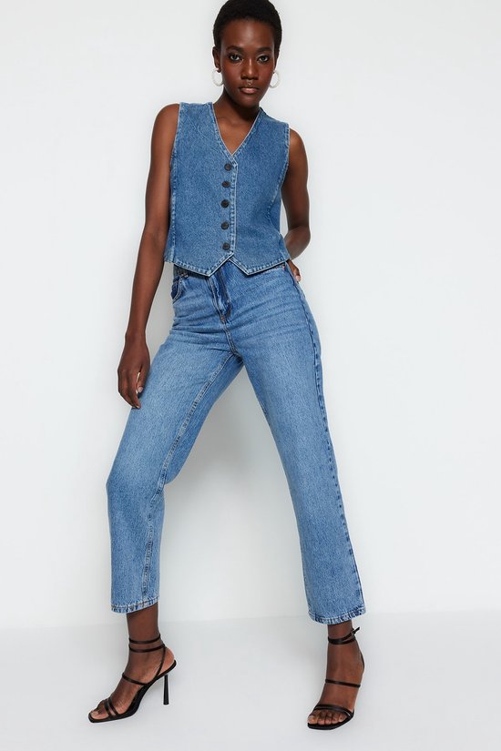 Jeans droit taille haute pour femme bol