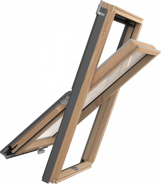 Solstro de lumière Solstro avec cadre étroit, pin, double vitrage, couplé à un solin de toit - M6A, 78 x 118 cm