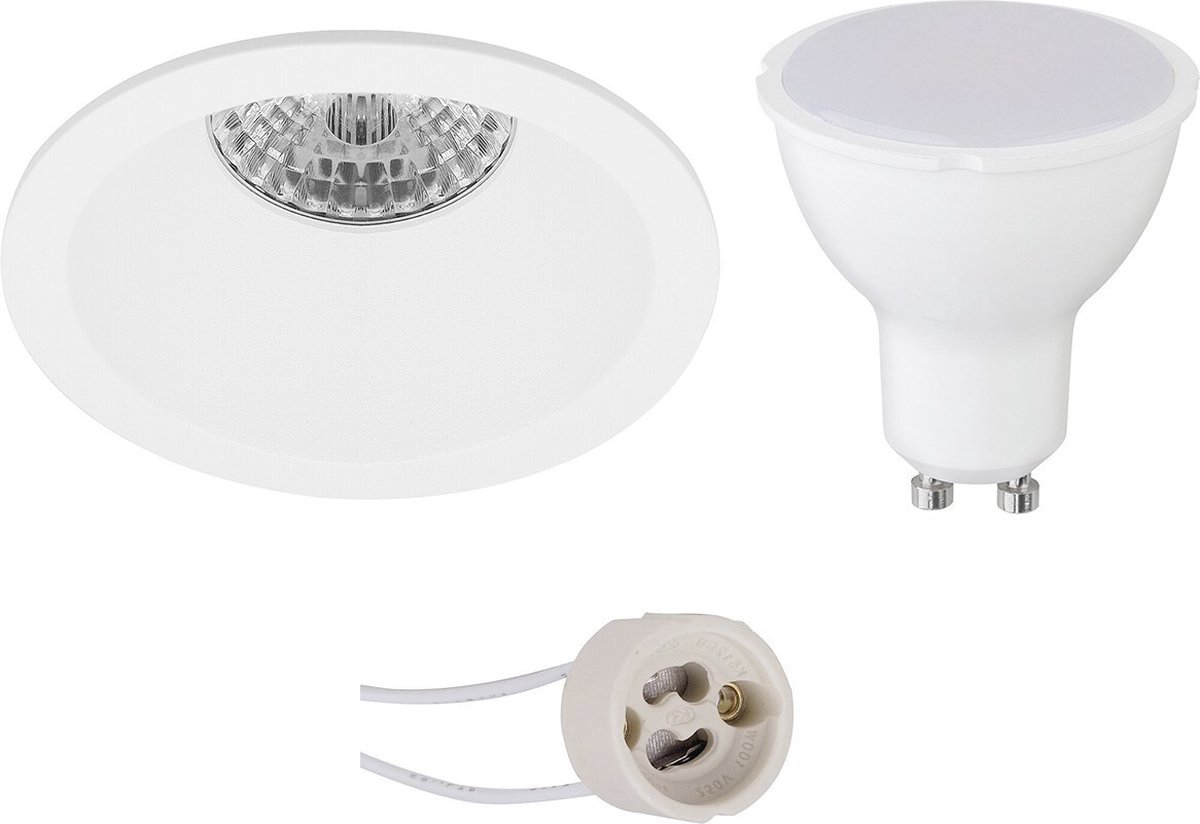 GU10 Inbouwspot Set - Mat Wit - Inbouw Rond - Verdiept - Proma Pollon Pro - 4W - Warm Wit 3000K - Ø82mm