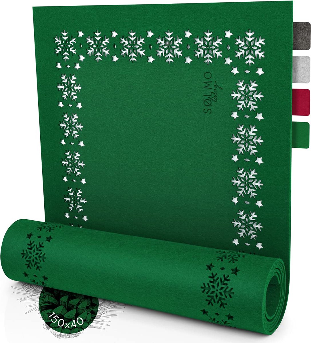 Sölmo® - Kerstgroene Vilt Tafelloper - Tafellint Kerstversiering - Vilt Loper Tafelkleed Winter (150x40 cm)