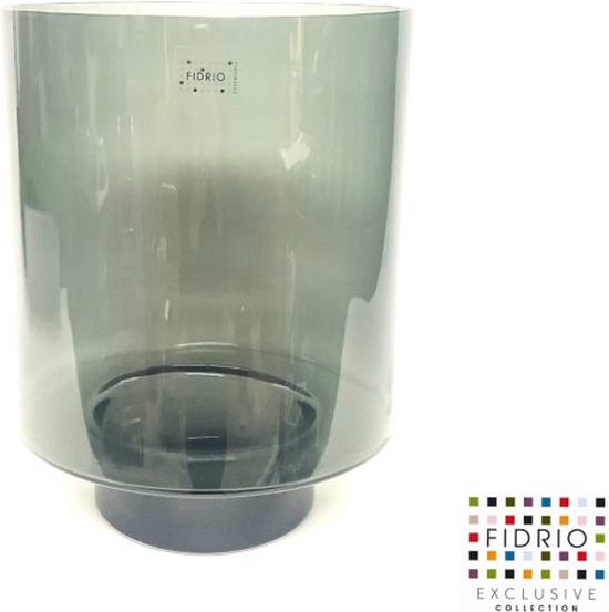 Design Vaas CILINDER ON BASE - Fidrio GREY - glas, mondgeblazen bloemenvaas - diameter 28 cm hoogte 35 cm