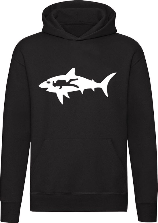 Zwemmen met een haai | duiken | duiker | haai | dier | Unisex | Trui | Hoodie | Sweater | Capuchon | Zwart
