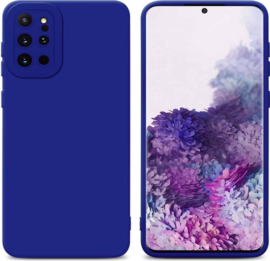 Coque TPU bleu marine flexible qui se courbe vers le haut, pour un téléphone avec un fond violet.