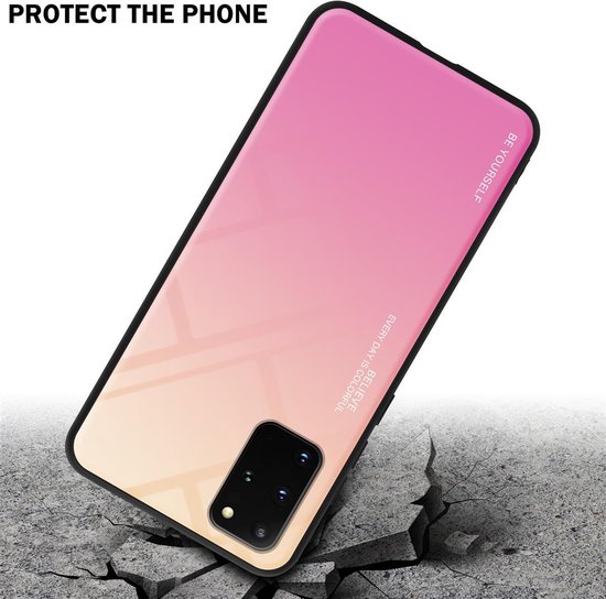 Cadorabo Hoesje geschikt voor Samsung Galaxy S20 PLUS in GEEL - ROZE - Tweekleurige beschermhoes van TPU-silicone Case Cover en achterzijde van gehard glas