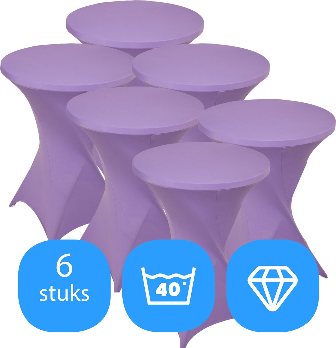Statafelrok Lavendel x 6 – ∅80-85 x 110 cm – Statafelhoes Stretch 6 Stuks – Tafelhoezen voor Statafel Sta Tafel Hoes | Staantafelhoes - Geschikt voor Horeca Evenementen | Cocktailparty | Trouwerij