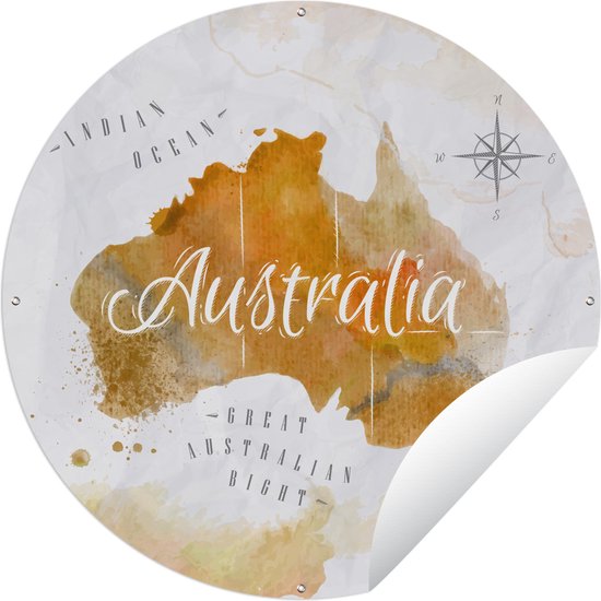Tuincirkel Wereldkaart - Abstract - Australië - 60x60 cm - Ronde Tuinposter - Buiten