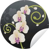 Tuincirkel Een illustratie van een krullende witte orchidee - 150x150 cm - Ronde Tuinposter - Buiten