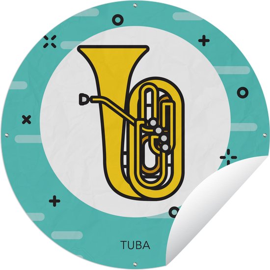 Tuincirkel Een pictogram illustratie van een gele tuba - 60x60 cm - Ronde Tuinposter - Buiten