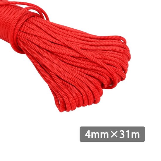 Corde outdoor en nylon Intirilife 31m en ROUGE - corde de jardin de 31 mètres de long et 4mm d'épaisseur