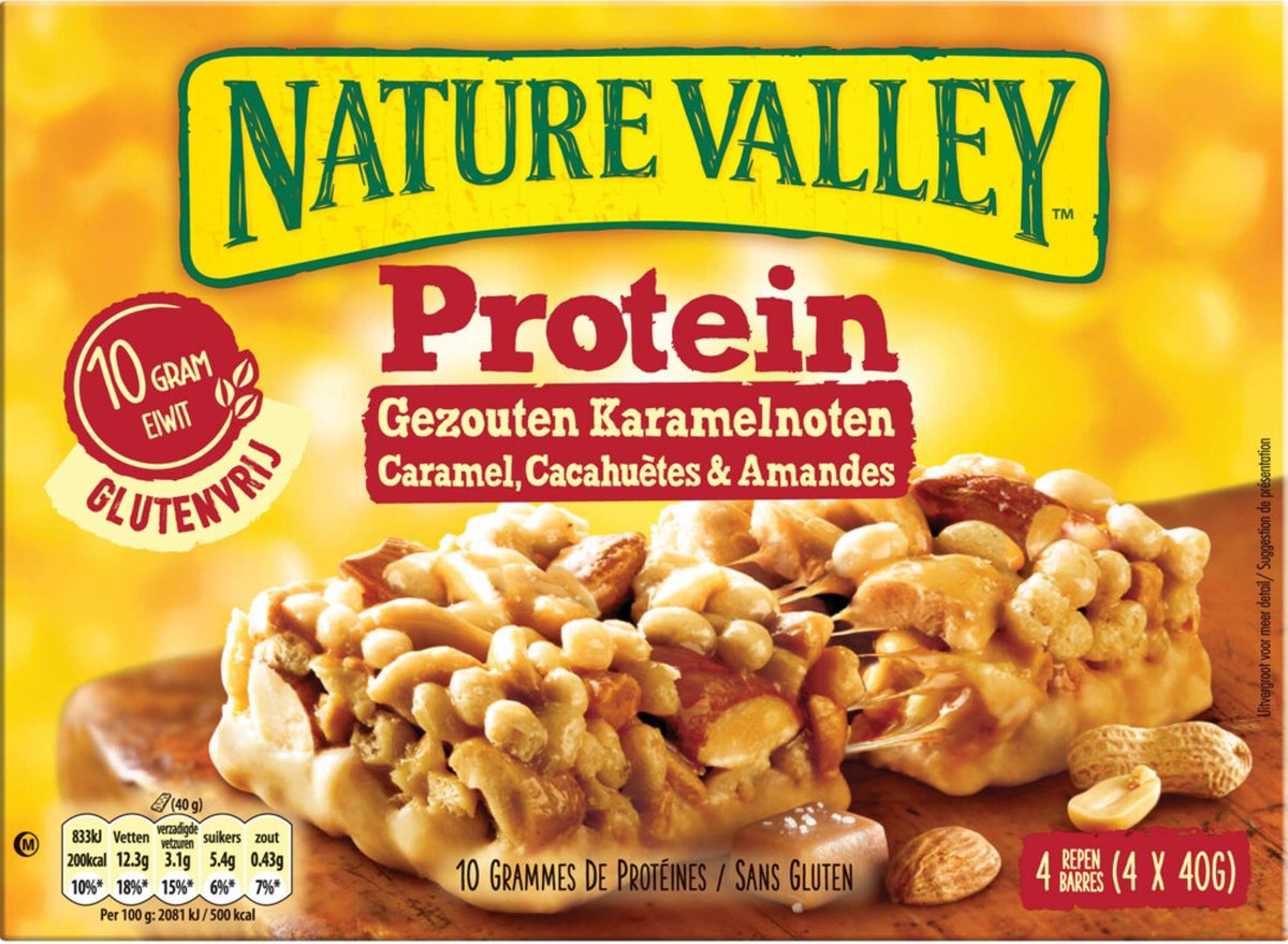 Goedkoopste 3x Nature Valley Proteine Gezouten Karamelnoten 4-pack 4 stuks