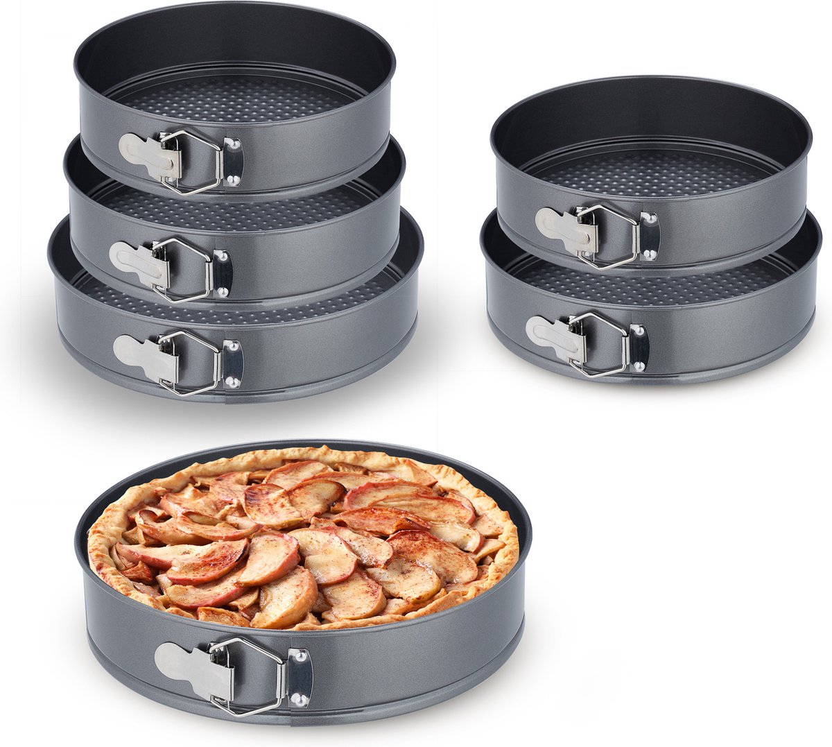 Relaxdays springvorm - 6-delige set - taartvormen set - 24/26/28 cm- antiaanbaklaag - rond