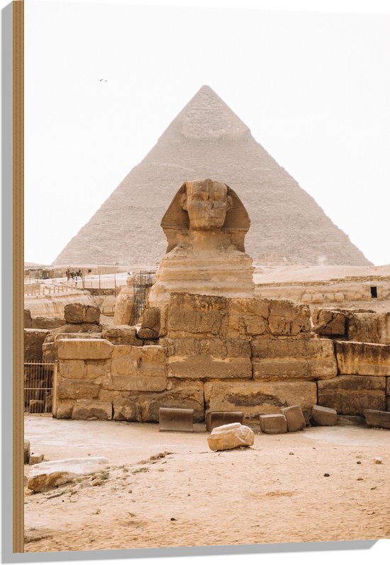 WallClassics - Hout - Piramide van Chefren - Egypte - 60x90 cm - 9 mm dik - Foto op Hout (Met Ophangsysteem)