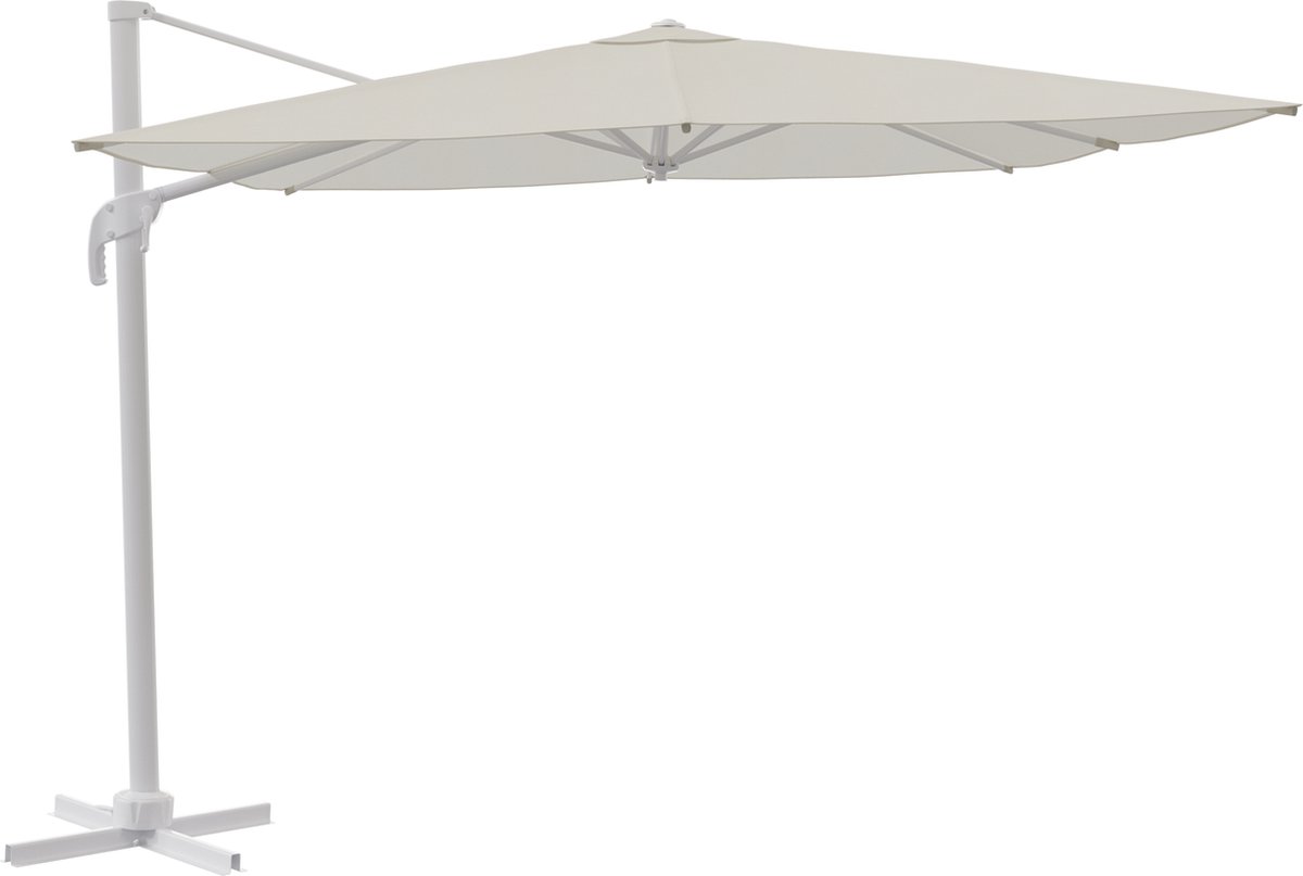 NATERIAAL - Parasol rechthoekig AURA - L.290 x B.390 cm - 11,31 m² - Zonwering 100% UV - Waterafstotend - Zwevende parasol - Kantelbaar - 360° draaibaar - Wit aluminium - Polyester - Wit
