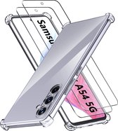 Casemania Hoesje Geschikt voor Samsung Galaxy A54 Transparant & 2X Glazen Screenprotector - Anti Shock Hybrid Back Cover
