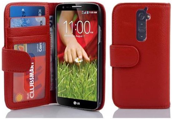 Étui Cadorabo pour LG G2 en INFERNO RED - Housse de protection avec fermeture magnétique et 3 emplacements pour cartes Book Case Cover Etui