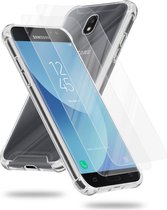 Cadorabo Hoeje en 2x Tempered beschermglas geschikt voor Samsung Galaxy J5 2017 in TRANSPARANT - Hybride beschermhoes met TPU siliconen rand en acryl-glas achterkant