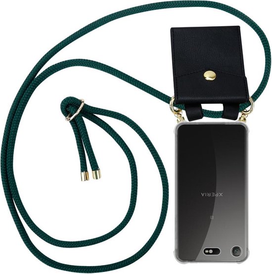 Cadorabo Chaîne de téléphone portable pour Sony Xperia XZ1 COMPACT en VERT ARMÉE - Étui de protection en silicone avec anneaux dorés, dragonne et pochette amovible