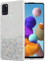 Cadorabo Hoesje geschikt voor Samsung Galaxy A21s in Transparant met Glitter - Beschermhoes van flexibel TPU silicone met fonkelende glitters Case Cover Etui