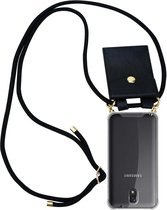 Cadorabo Hoesje voor Samsung Galaxy NOTE 3 in ZWART - Silicone Mobiele telefoon ketting beschermhoes met gouden ringen, koordriem en afneembare etui