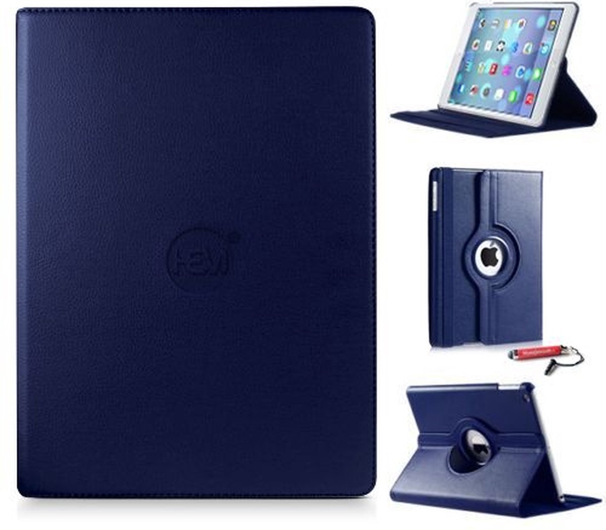 HEM iPad Hoes geschikt voor iPad Mini 1 / iPad Mini 2 / iPad Mini 3 - Donkerblauw - 360 graden draaibaar iPad Hoesje - Inclusief Hoesjesweb Stylus Pen