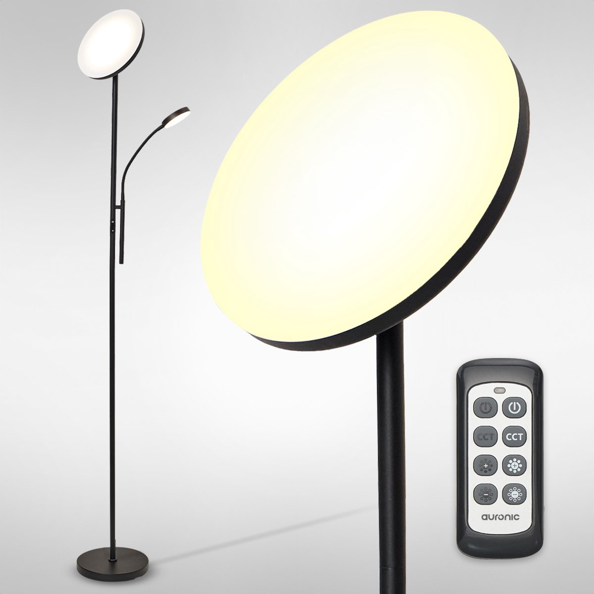 Auronic Vloerlamp - Staande Lamp Industrieel - 181cm - LED - Dimbaar en Kantelbaar - met Afstandsbediening - Geschikt voor Woonkamer - Zwart