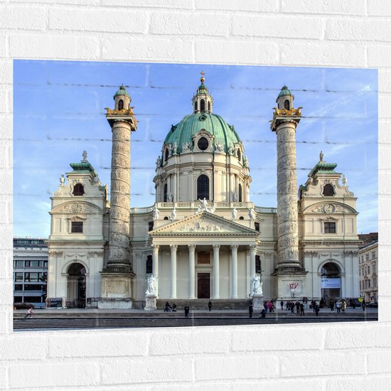 WallClassics - Muursticker - Karlskirche Kerk in Oostenrijk - 100x75 cm Foto op Muursticker