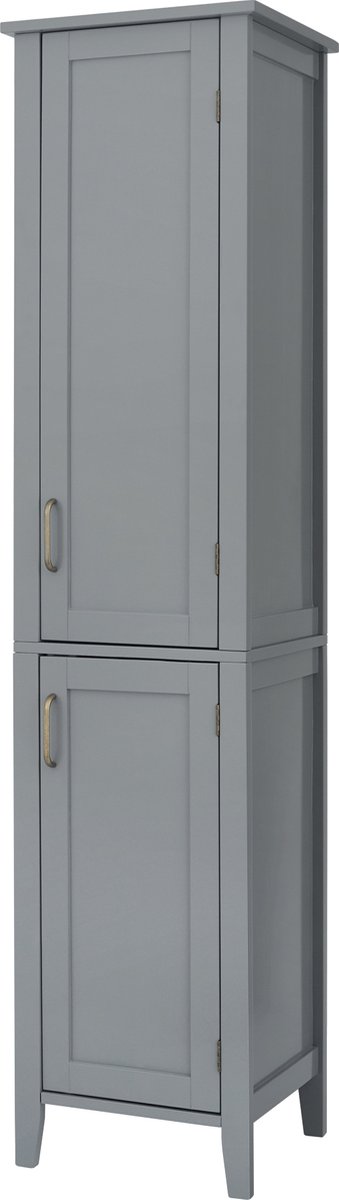 Teamson Home Kolomkast - Badkamerkast - Mercer Hoge Houten Kast Met 2 Deuren en 3 Planken - Grij - 159.4 x 38.1 x 33 (cm)