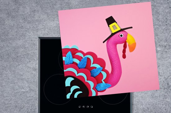 KitchenYeah® Inductie beschermer 78x78 cm - Flamingo in kalkoenkostuum - Kookplaataccessoires - Afdekplaat voor kookplaat - Inductiebeschermer - Inductiemat - Inductieplaat mat