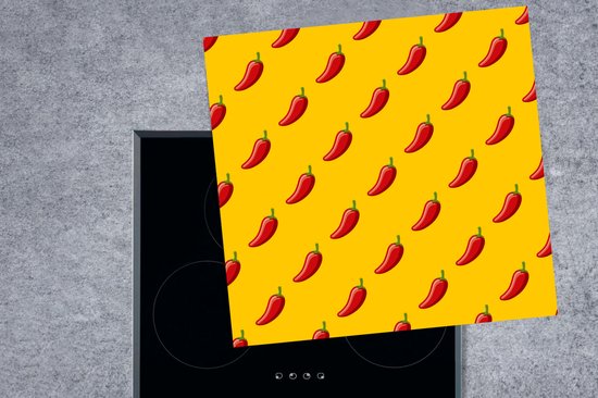 KitchenYeah® Inductie beschermer 78x78 cm - Patroon van hete pepers - Kookplaataccessoires - Afdekplaat voor kookplaat - Inductiebeschermer - Inductiemat - Inductieplaat mat