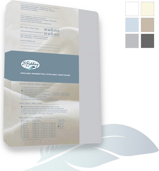 24-Bedding - Hoeslaken - Dubbel Jersey - 100% katoen - 100x210 cm - 30 cm - zilver Grijs - Extra zware kwaliteit 200 gr/m2