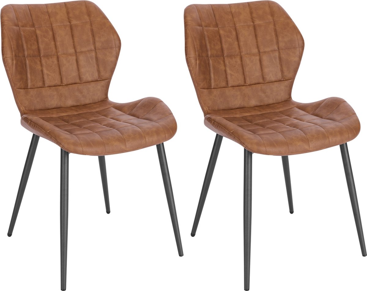 Kamyra® Kunstlederen Eetkamerstoelen - Eetkamerstoel - Stijlvol, Ergonomisch & Comfortabel - Set van 2 - Lichtbruin