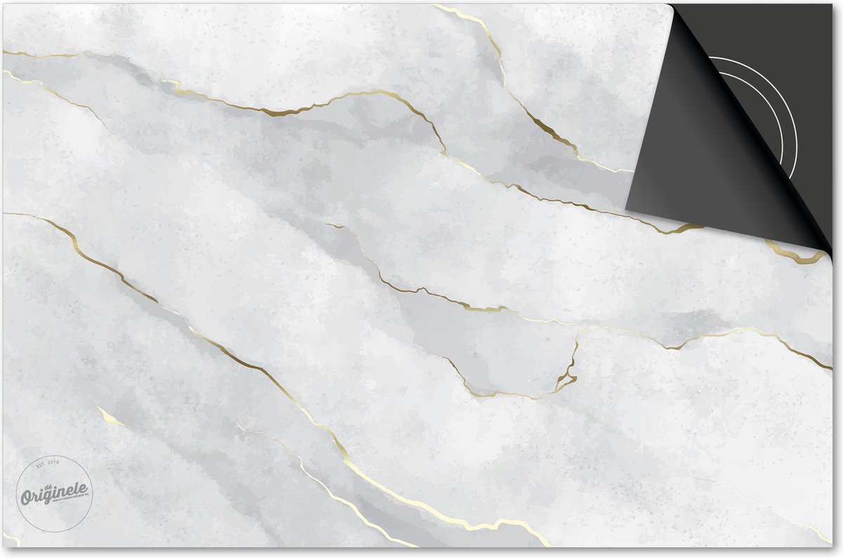 Inductie beschermer 81x52 - afdekplaat inductie mat - Dietrix Kookplaat beschermer - DELUXE - Marmer - Beton Goud lijnen