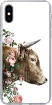 Coque iPhone Xs - Scottish Highlander - Vache - Fleurs - Siliconen