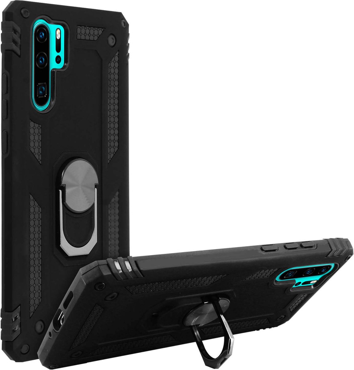Geschikt voor Huawei P30 Pro Hybrid Case Video Support Ring zwart