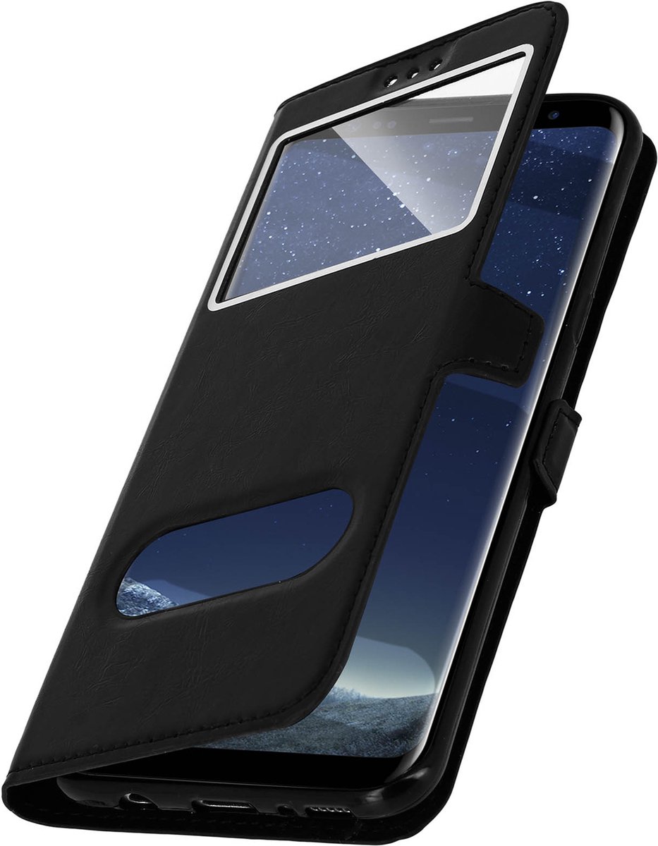 Avizar Foliohoes Geschikt voor Samsung Galaxy S8 Plus zwart met dubbel venster, Zwart